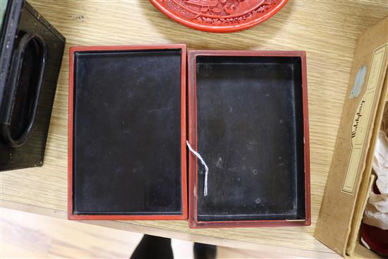 A Chinese box and cover and a circular dish